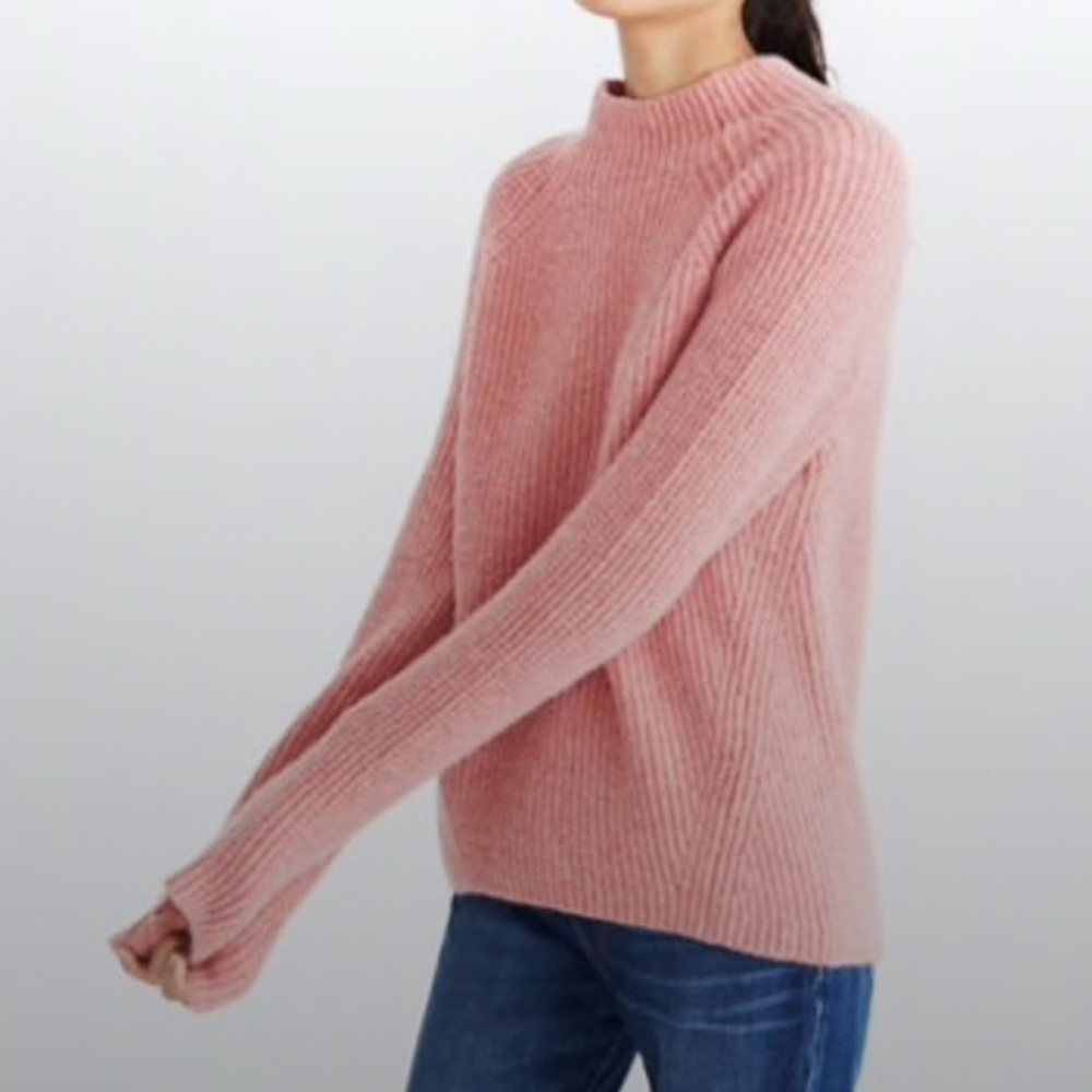 Madewell Ribbed Mock Neck Wool Blend Sweater – Size L‎ – Dusty Pink